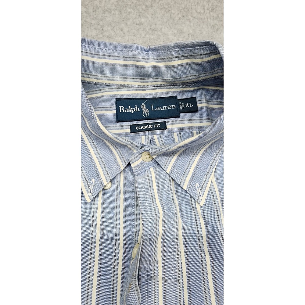 Ralph Lauren Shirt XL Blue Striped Flesh Pony Custom Button Up Long Sleeve Mens